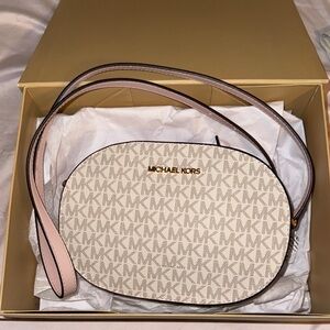 Michael Kors Cream and Pink Crossbody Bag with Gold Hardware